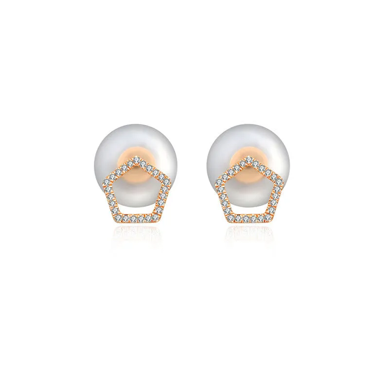 18k Gold Hollow Pentagon Diamond Earring