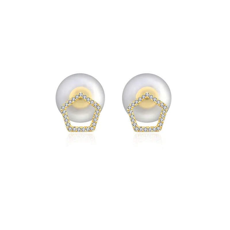 18k Gold Hollow Pentagon Diamond Earring