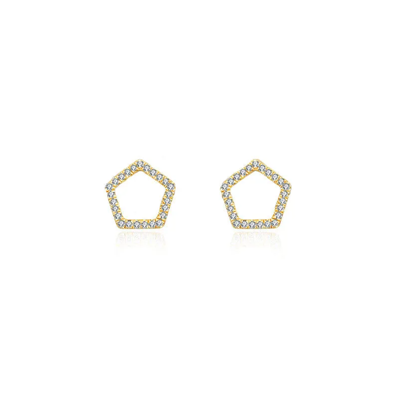 18k Gold Hollow Pentagon Diamond Earring
