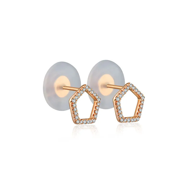 18k Gold Hollow Pentagon Diamond Earring