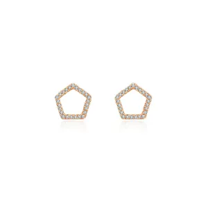 18k Gold Hollow Pentagon Diamond Earring