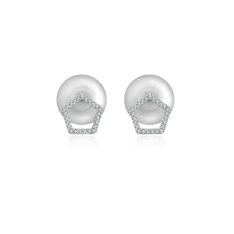 18k Gold Hollow Pentagon Diamond Earring