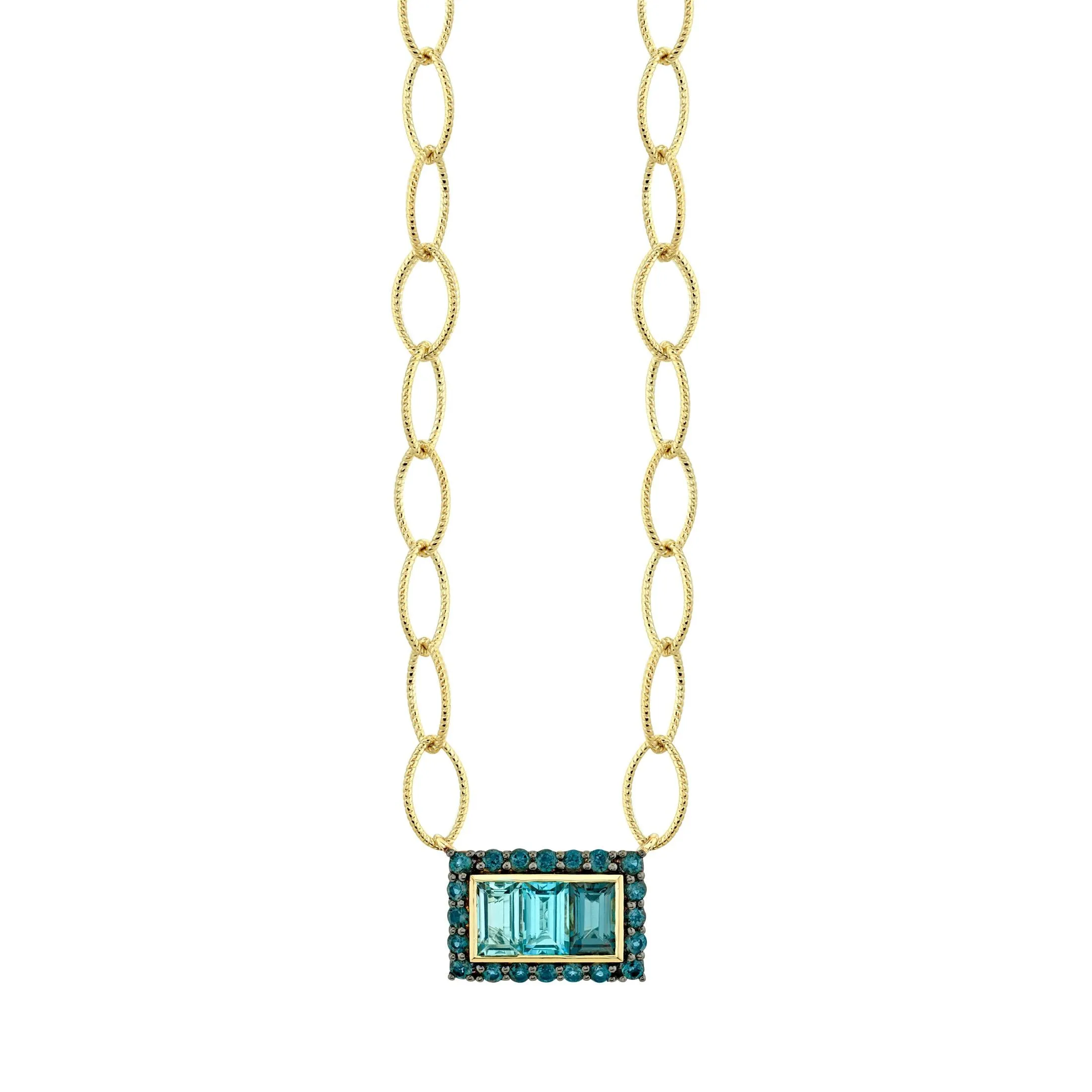 18K Gold Tri Color Blue Topaz Pendant Necklace