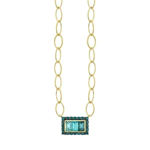 18K Gold Tri Color Blue Topaz Pendant Necklace