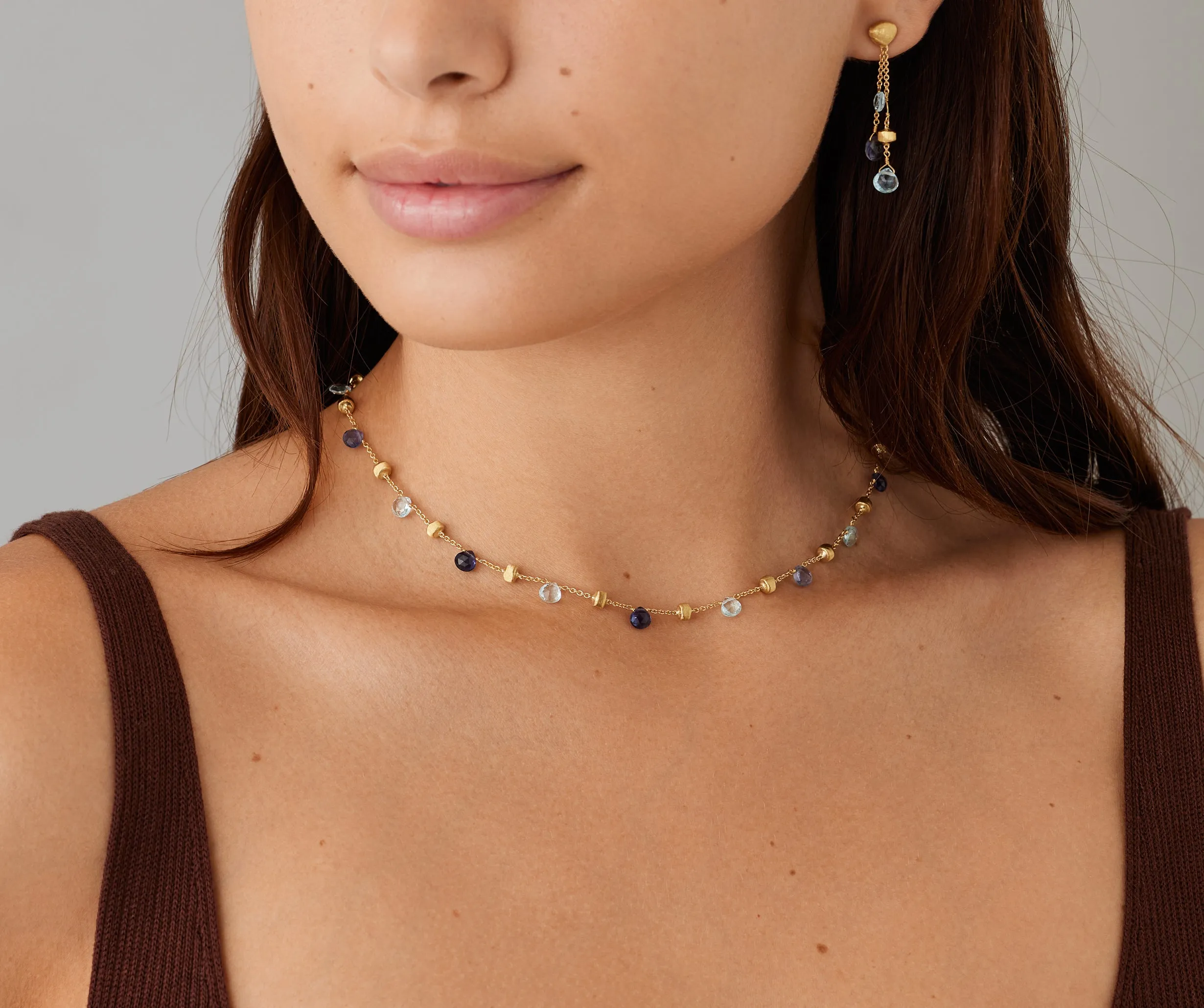 18K Yellow Gold Single-Strand Topaz & Iolite Necklace