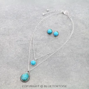 2 Layered Western Style Stone Necklace Set/TURQUISE
