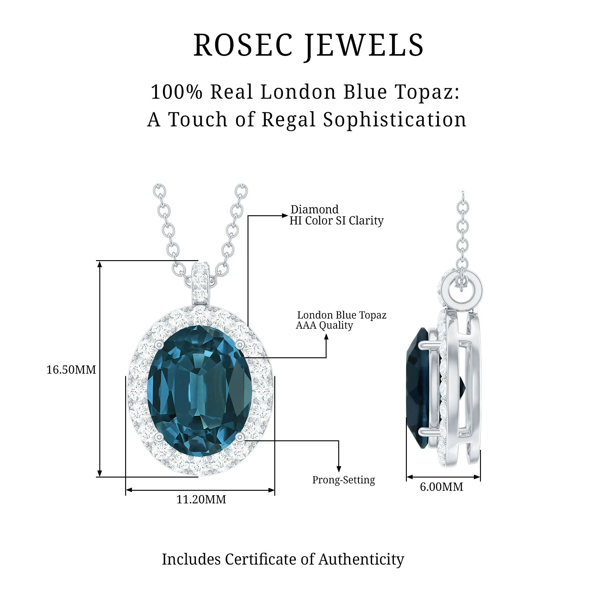 3 CT Oval Cut London Blue Topaz and Diamond Halo Pendant