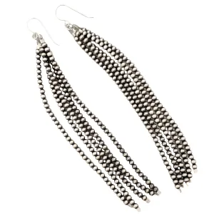 5 Strand 3mm Navajo Pearls Long Dangle Earrings Sterling Silver