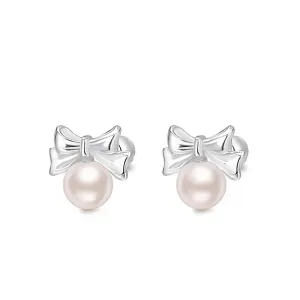 925 Silver Bow Pearl Earrings
