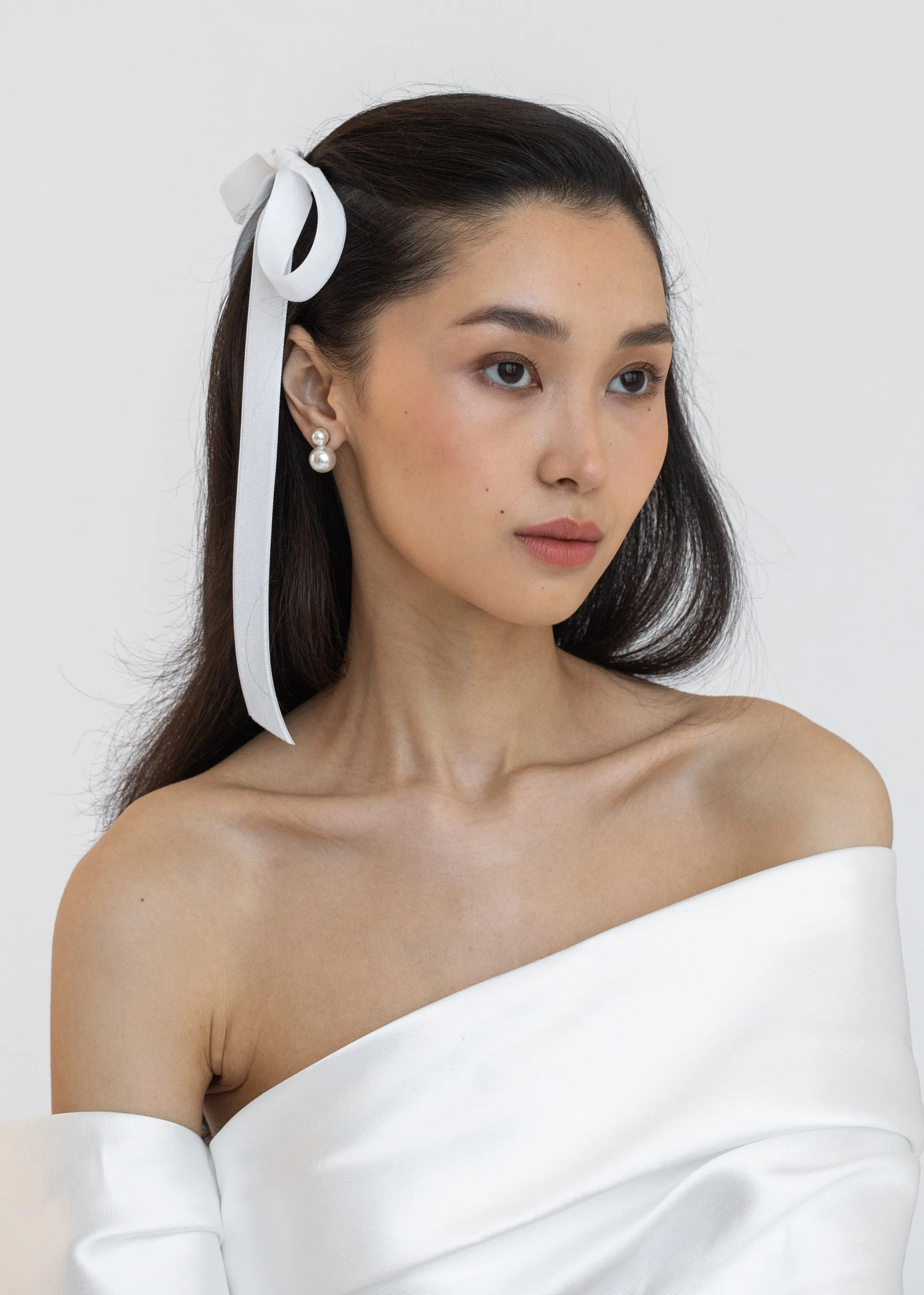 Aida Velvet Bow Barrette -- Cream