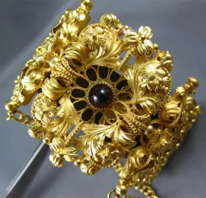 ANTIQUE EXTRA LARGE 3CT AAA GARNET 18K YELLOW GOLD OPEN FILIGREE BRACELET #27091