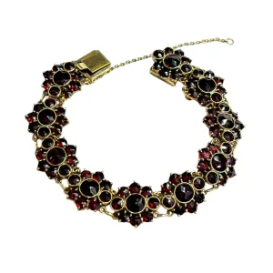 Antique Victorian Bohemian Garnet Floral Cluster Bracelet