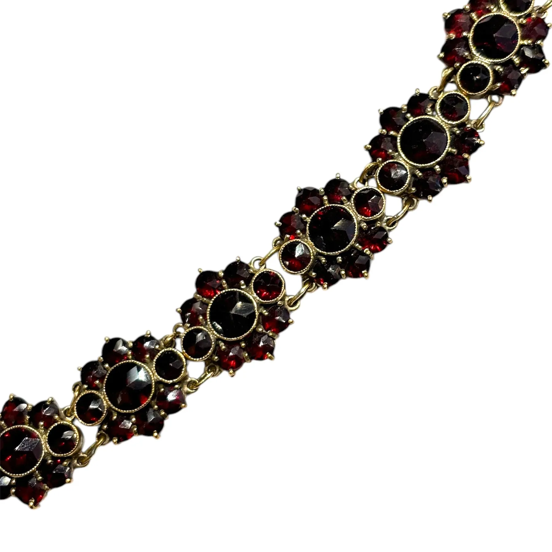 Antique Victorian Bohemian Garnet Floral Cluster Bracelet