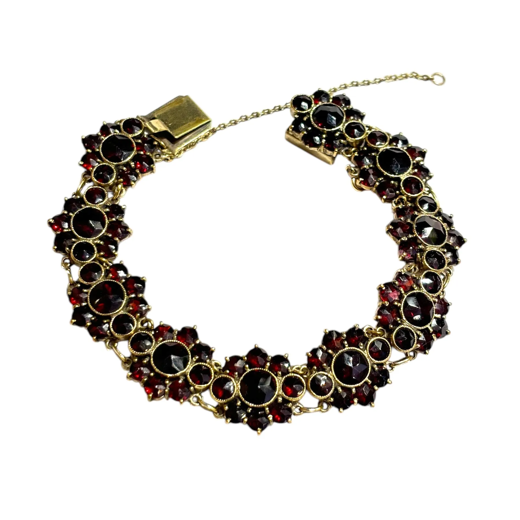 Antique Victorian Bohemian Garnet Floral Cluster Bracelet