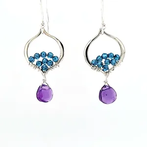 AVF Silver Petite Moroccan Style Beaded Blue Quartz & Amethyst Drop Earrings (SI3775)
