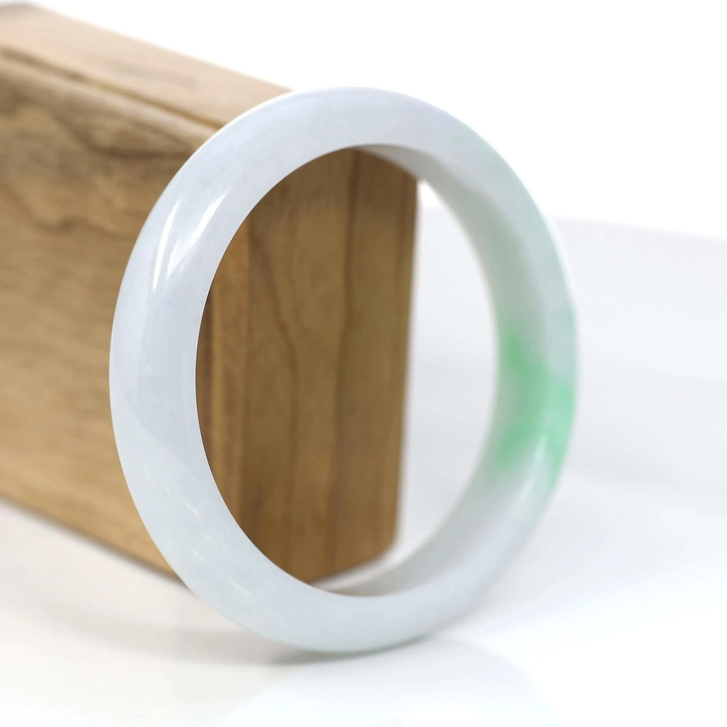 Baikalla Genuine White & Green Burmese Jadeite Jade Bangle Bracelet (62.43mm) #383