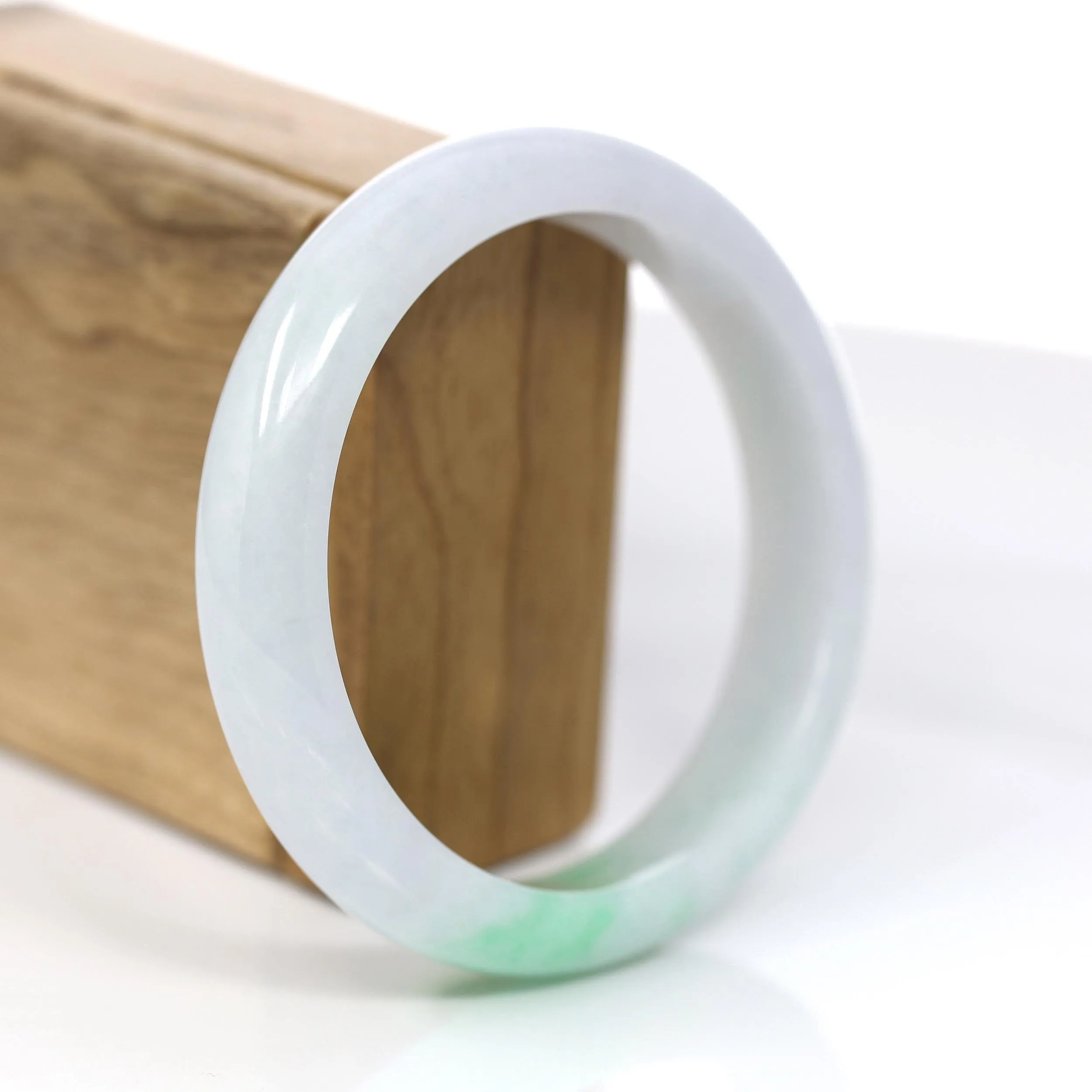 Baikalla Genuine White & Green Burmese Jadeite Jade Bangle Bracelet (62.43mm) #383