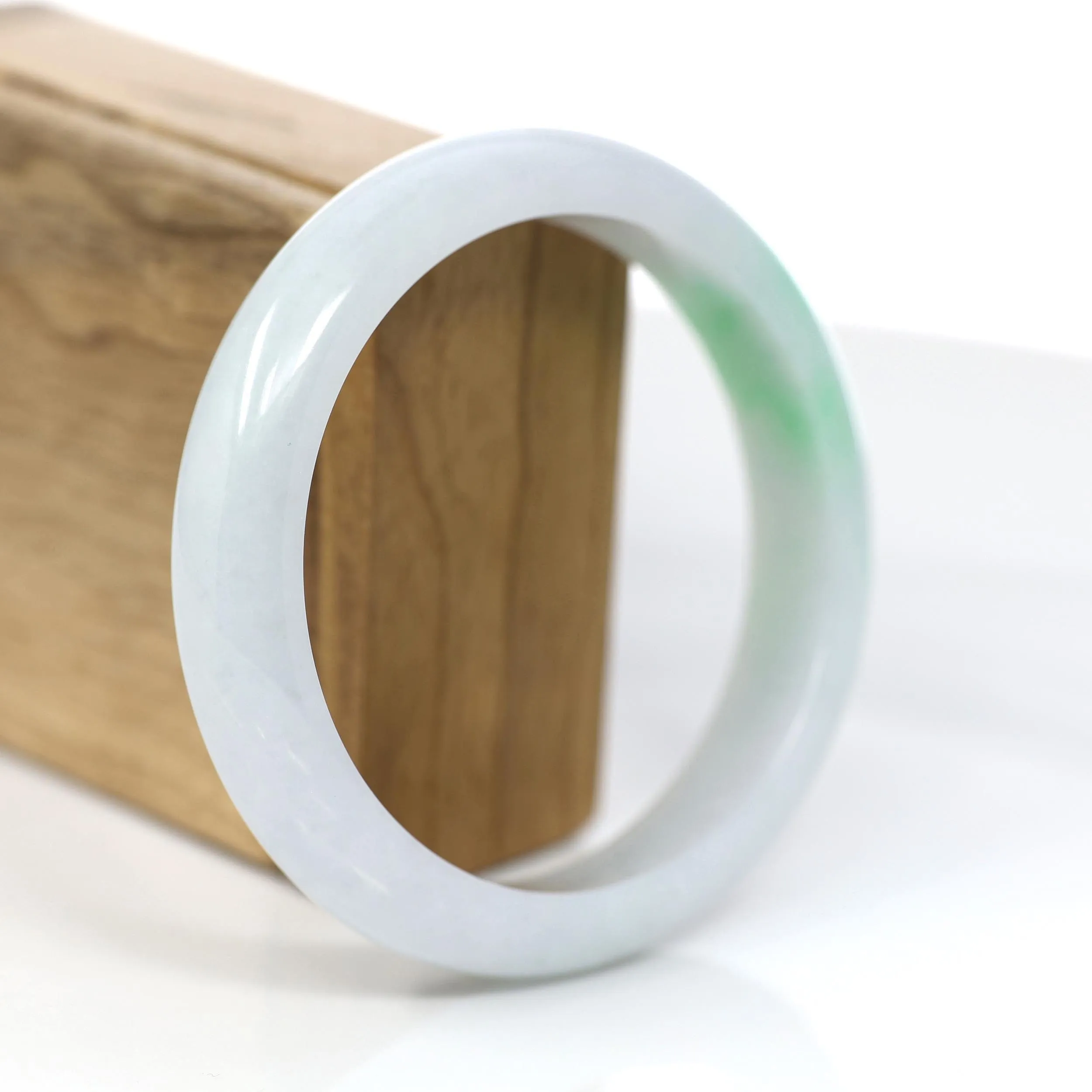 Baikalla Genuine White & Green Burmese Jadeite Jade Bangle Bracelet (62.43mm) #383