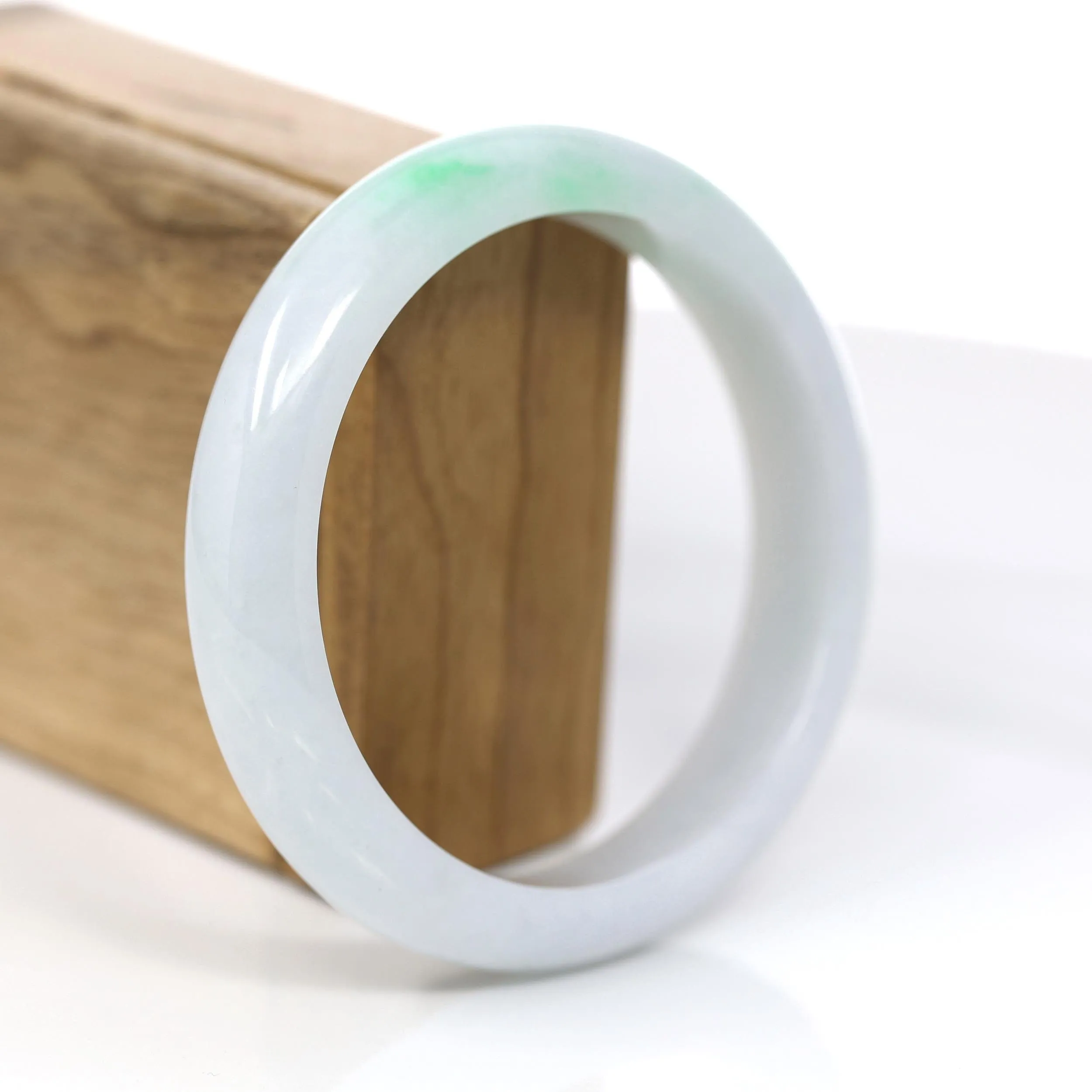 Baikalla Genuine White & Green Burmese Jadeite Jade Bangle Bracelet (62.43mm) #383