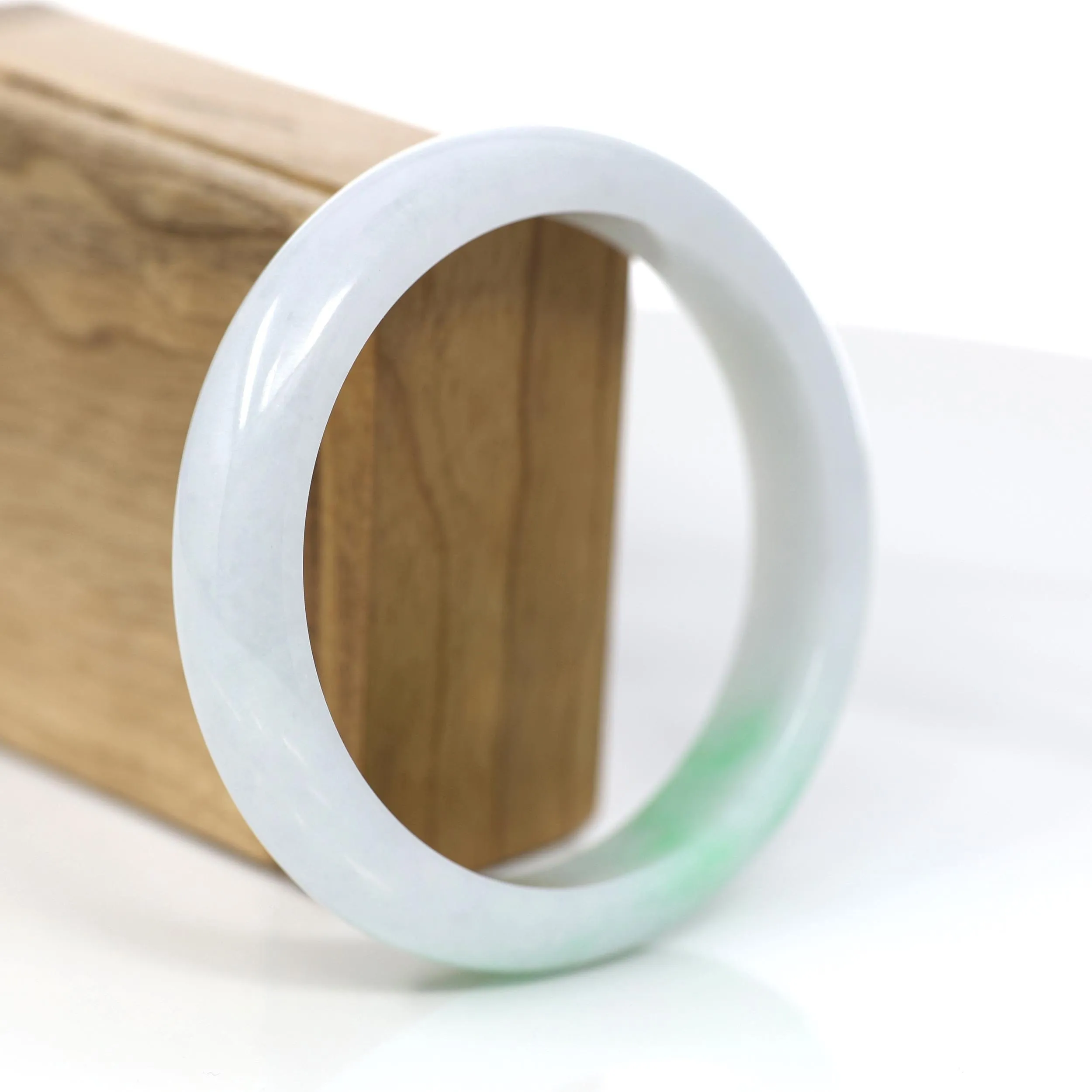 Baikalla Genuine White & Green Burmese Jadeite Jade Bangle Bracelet (62.43mm) #383