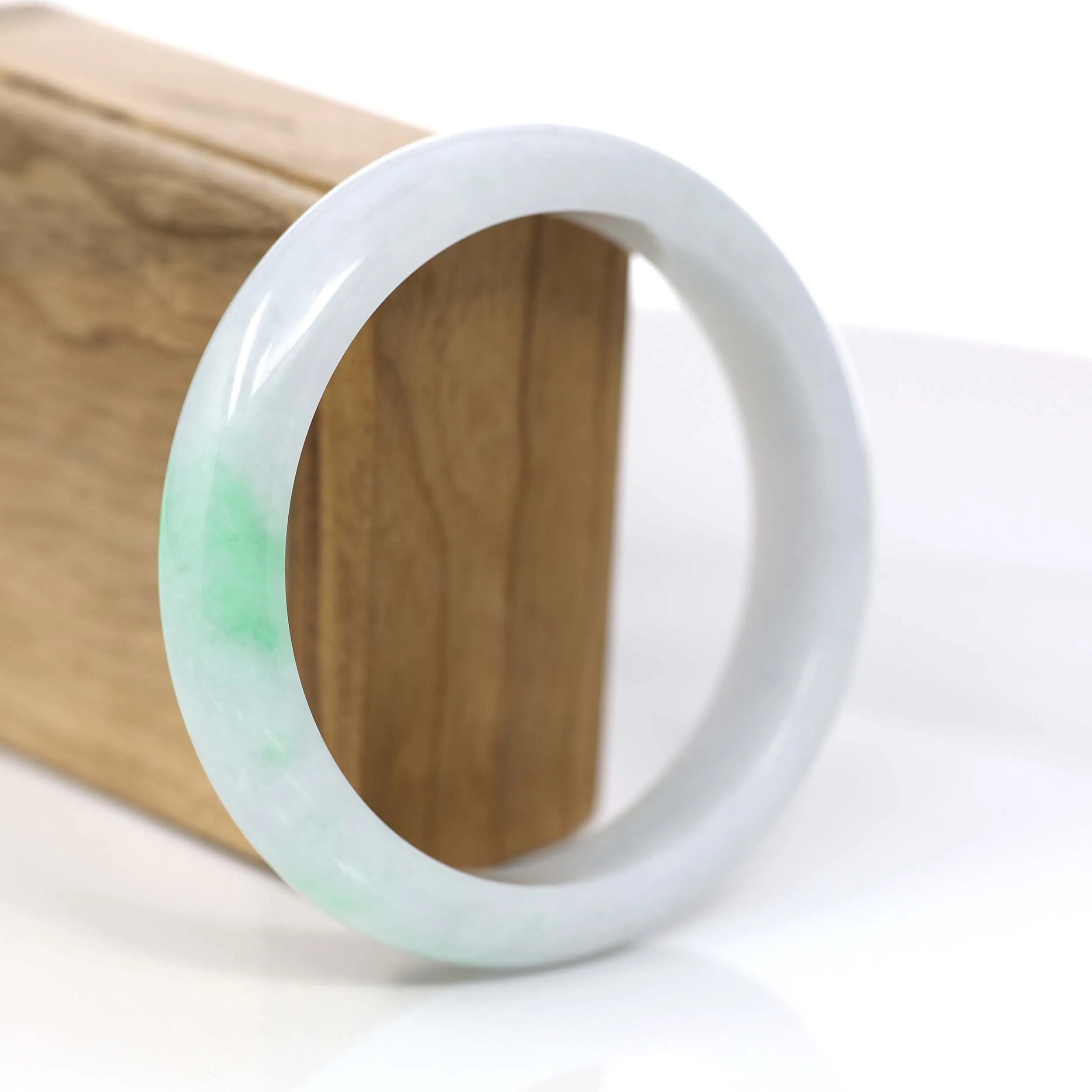 Baikalla Genuine White & Green Burmese Jadeite Jade Bangle Bracelet (62.43mm) #383