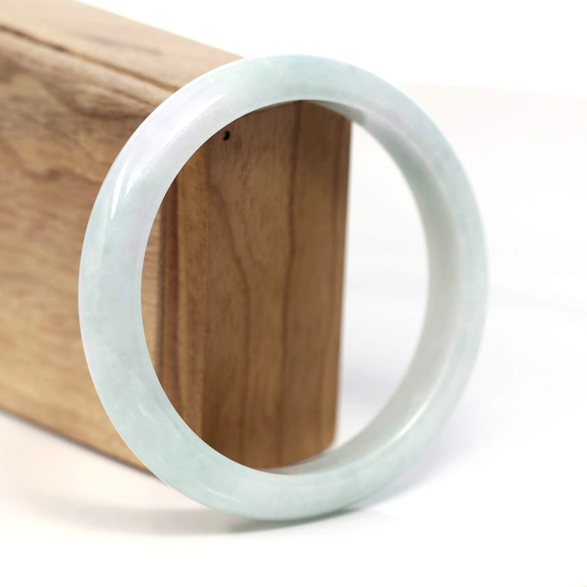 Baikalla Genuine White & Green Burmese Jadeite Jade Bangle Bracelet (62.67mm) #T216