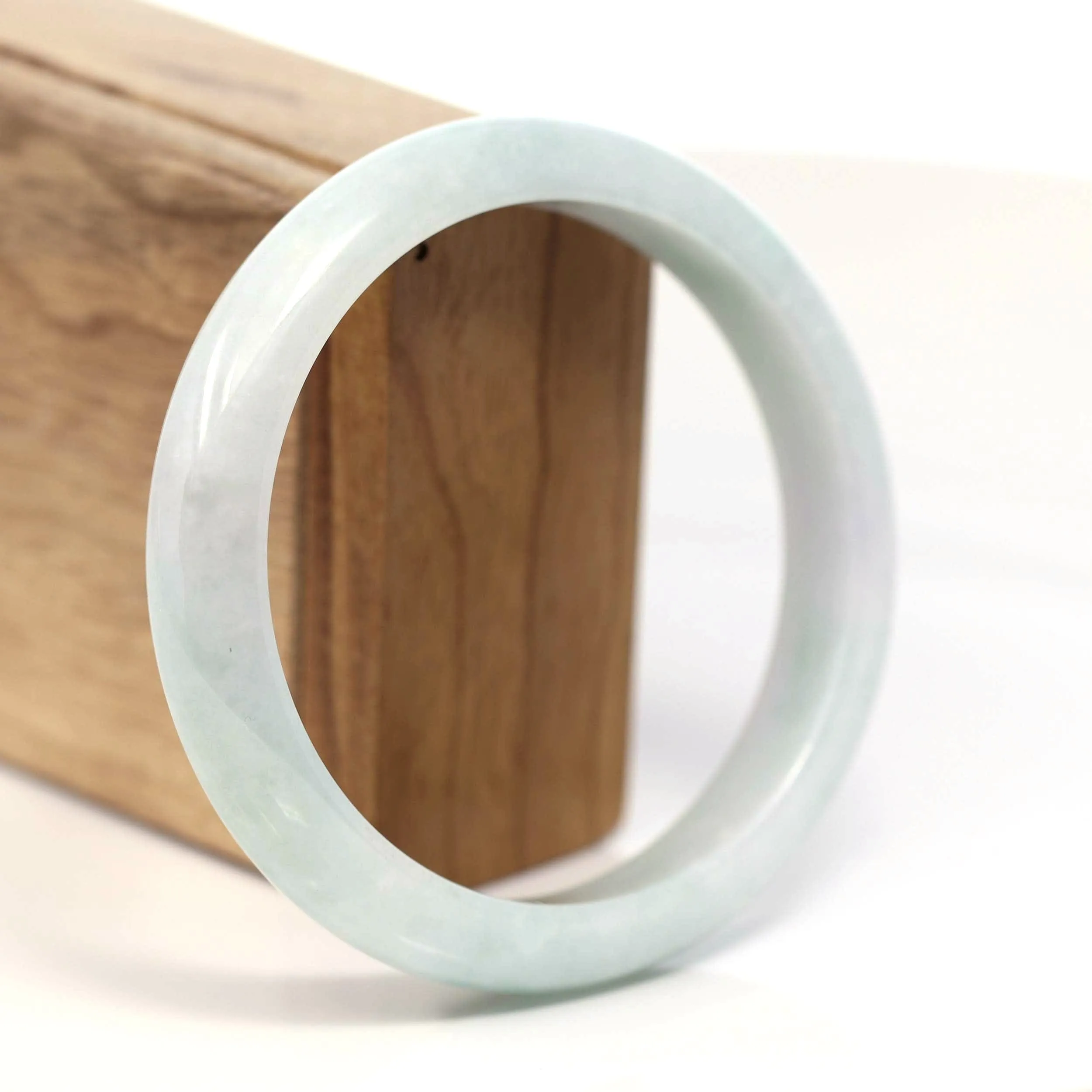 Baikalla Genuine White & Green Burmese Jadeite Jade Bangle Bracelet (62.67mm) #T216