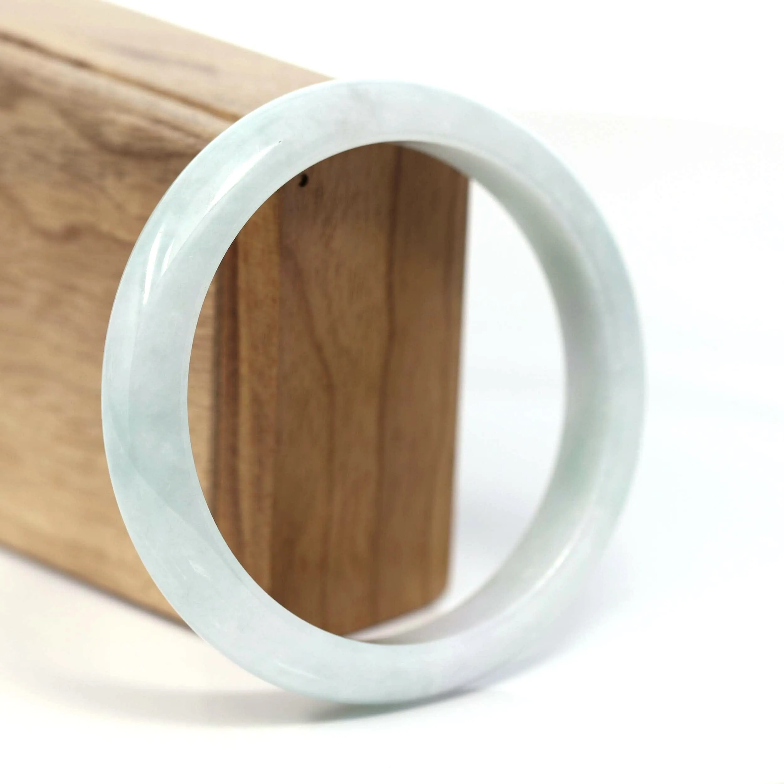 Baikalla Genuine White & Green Burmese Jadeite Jade Bangle Bracelet (62.67mm) #T216