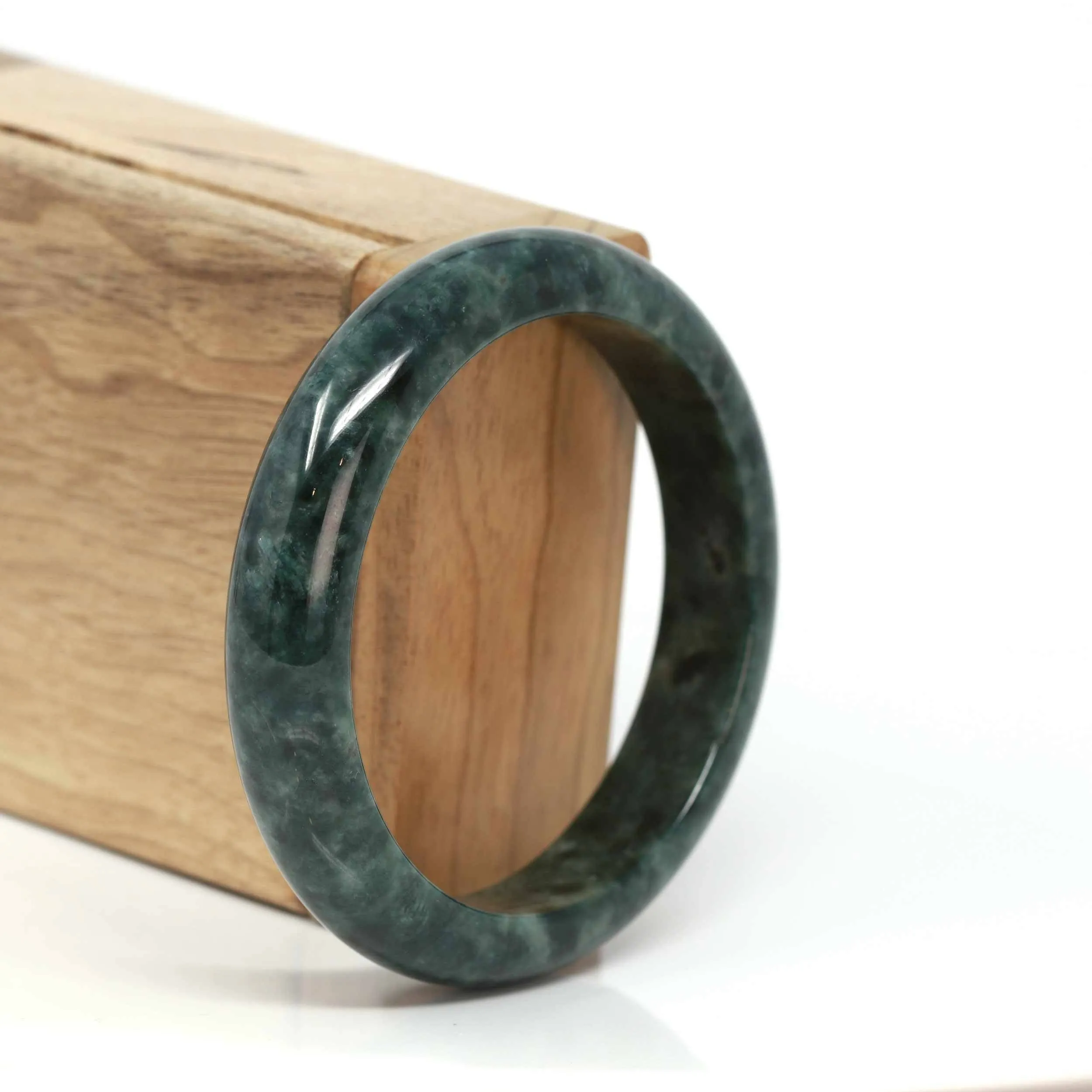 Baikalla™ "Classic Bangle" Genuine Burmese Dark Green Jadeite Jade Bangle Bracelet (57.5 mm) #197