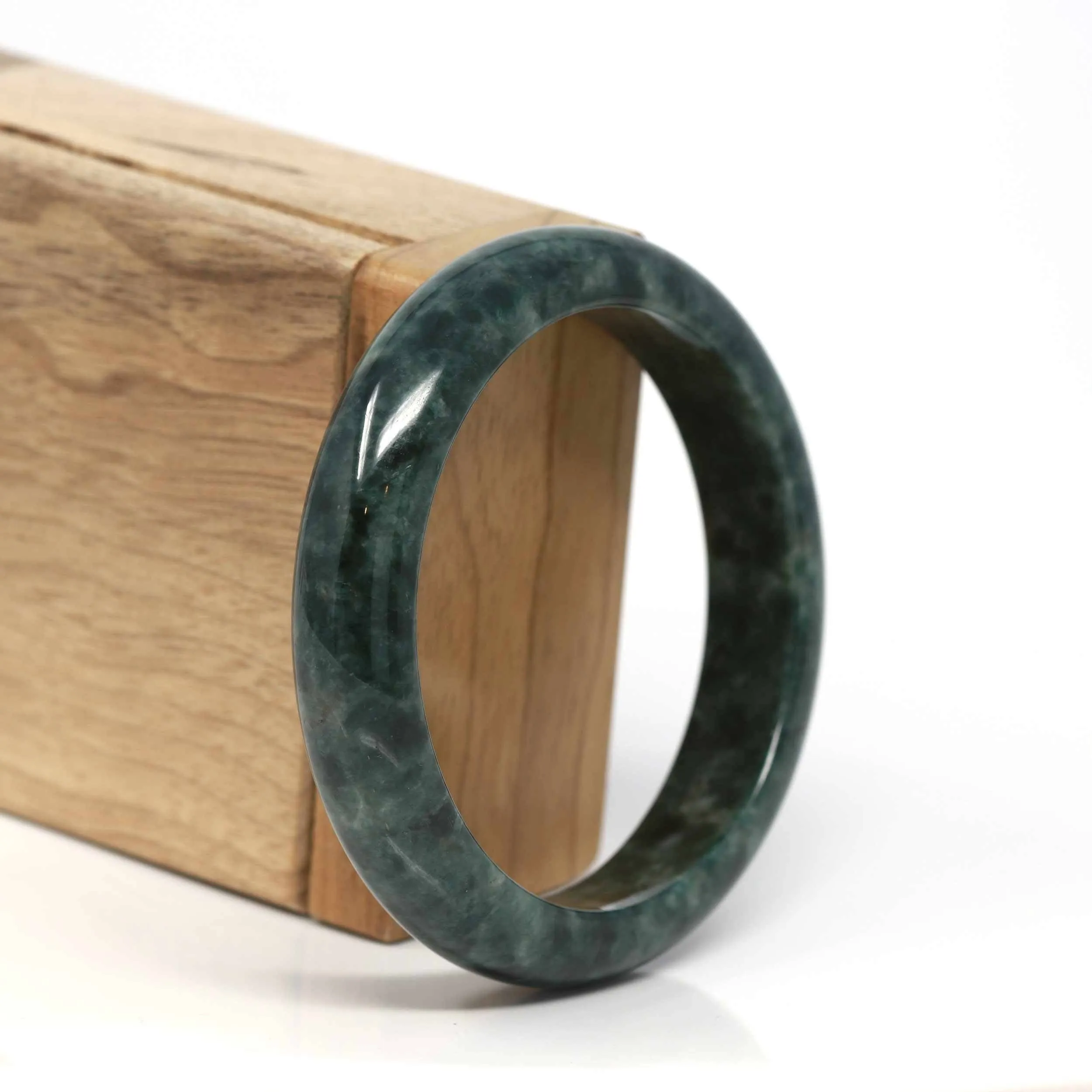 Baikalla™ "Classic Bangle" Genuine Burmese Dark Green Jadeite Jade Bangle Bracelet (57.5 mm) #197