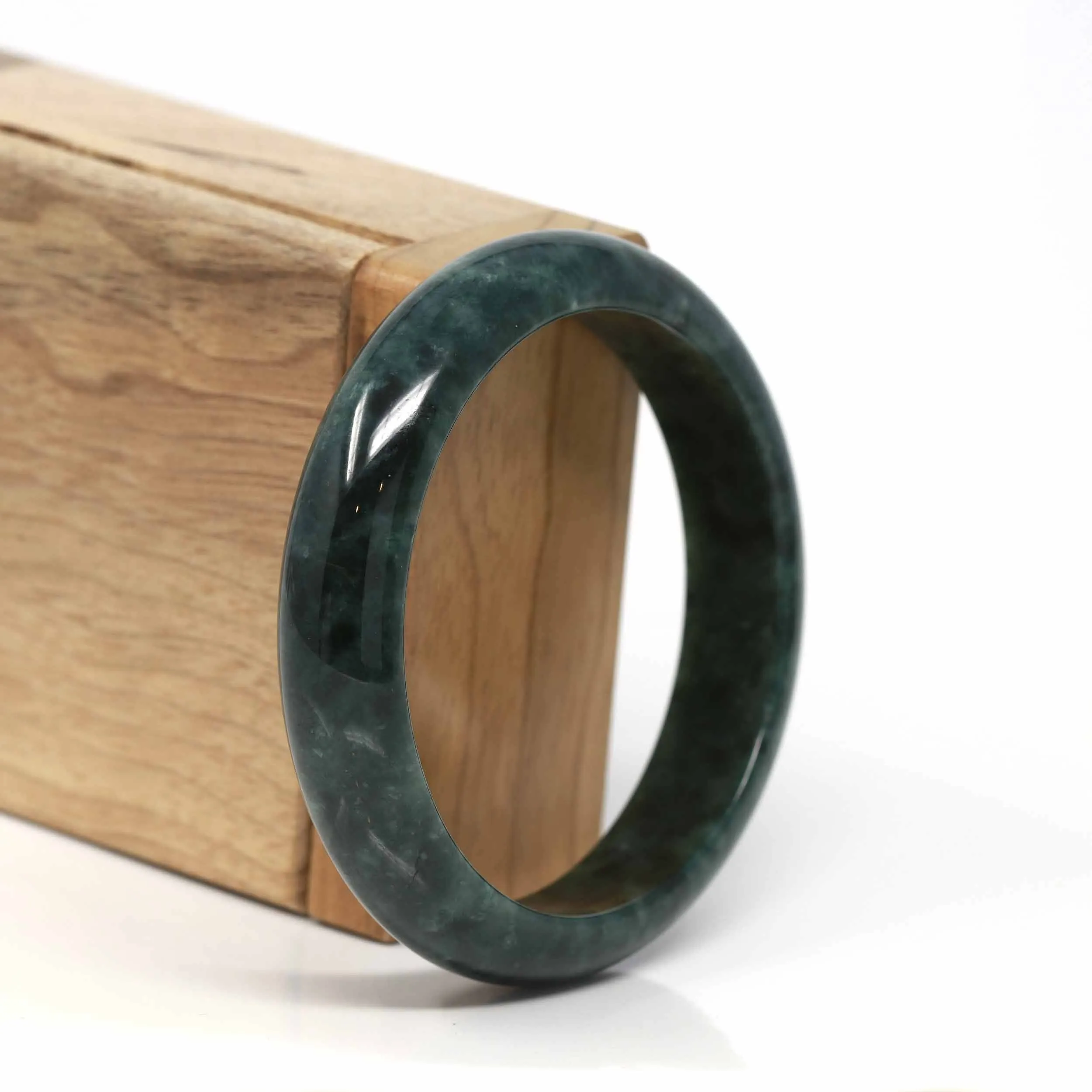 Baikalla™ "Classic Bangle" Genuine Burmese Dark Green Jadeite Jade Bangle Bracelet (57.5 mm) #197