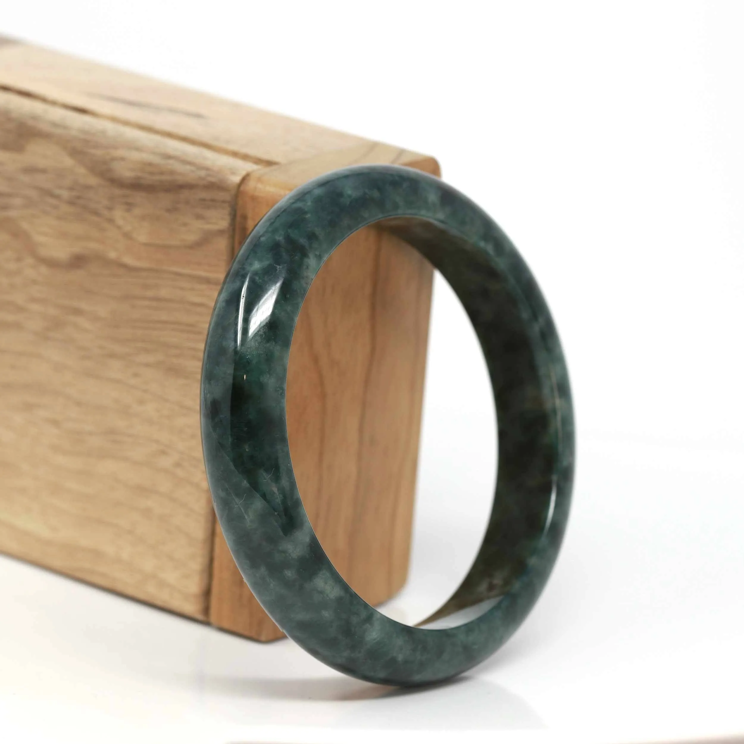 Baikalla™ "Classic Bangle" Genuine Burmese Dark Green Jadeite Jade Bangle Bracelet (57.5 mm) #197