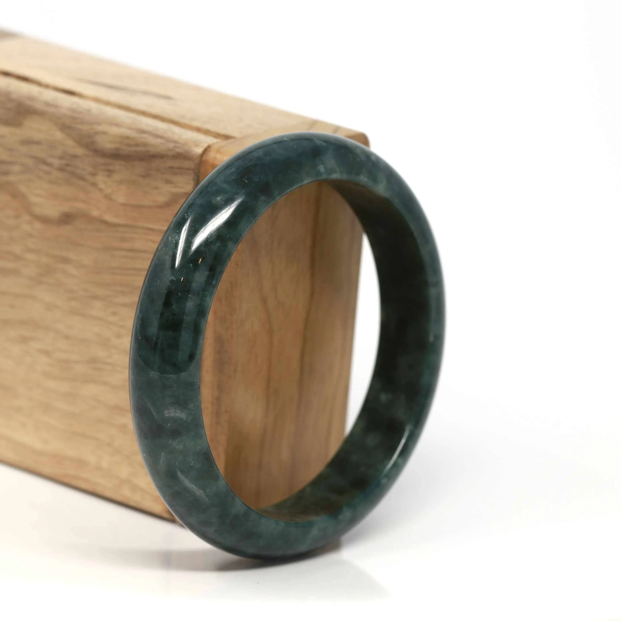 Baikalla™ "Classic Bangle" Genuine Burmese Dark Green Jadeite Jade Bangle Bracelet (57.5 mm) #197