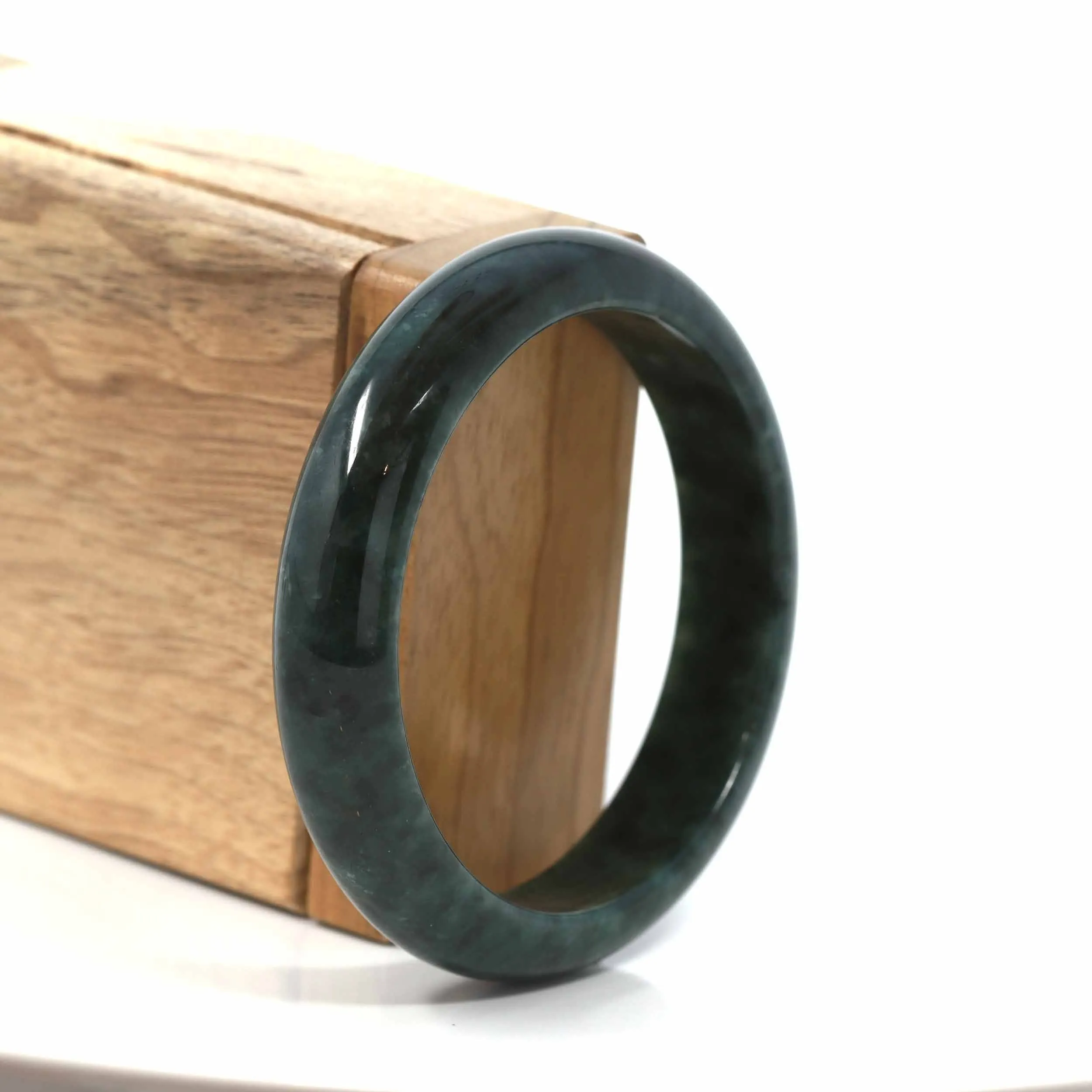 Baikalla™ "Classic Bangle" Genuine Burmese Dark Green Jadeite Jade Bangle Bracelet (57.5 mm) #197