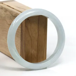 Baikalla™ "Classic" Genuine Jadeite Jade White-Green Bangle Bracelet (63.01mm) #T293