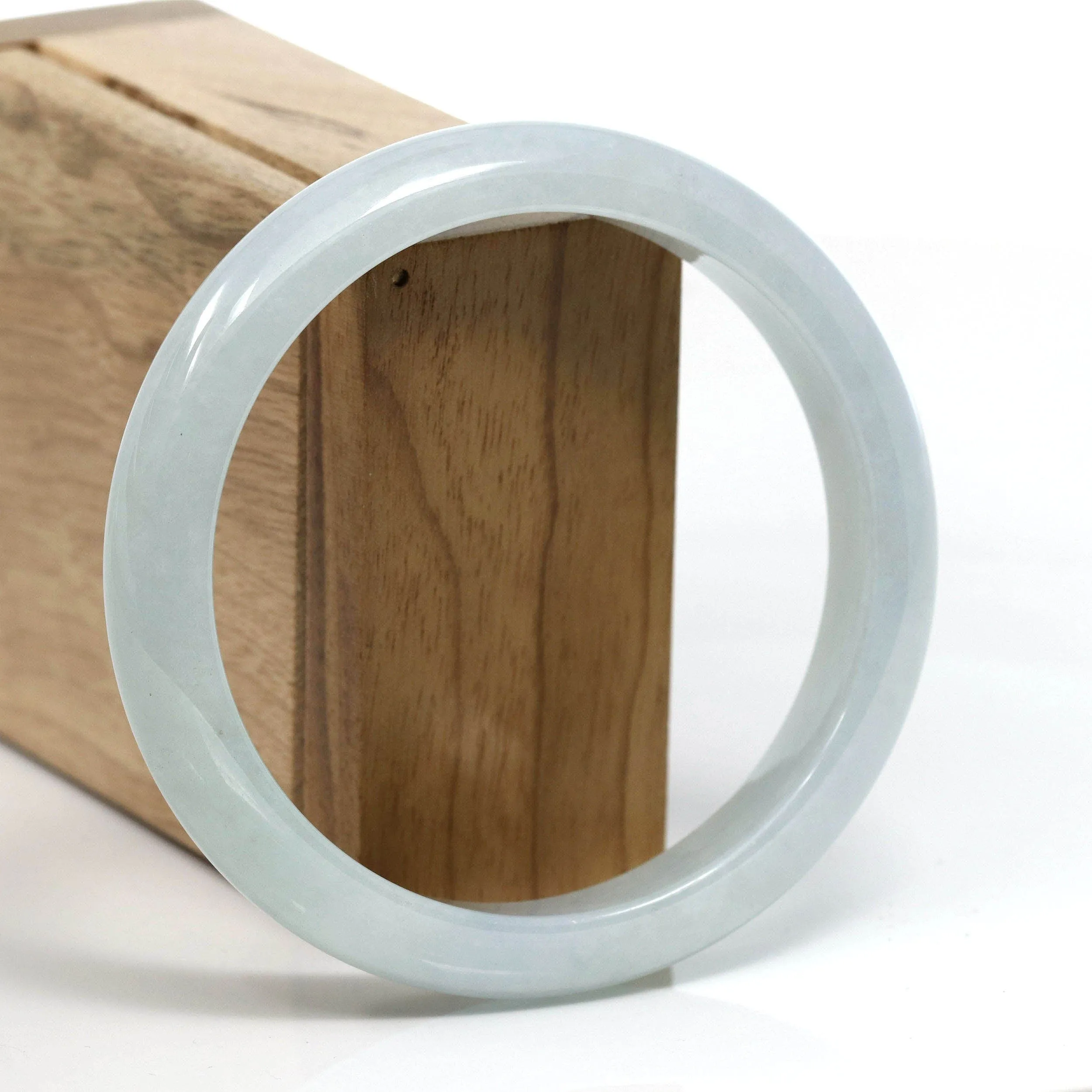 Baikalla™ "Classic" Genuine Jadeite Jade White-Green Bangle Bracelet (63.01mm) #T293