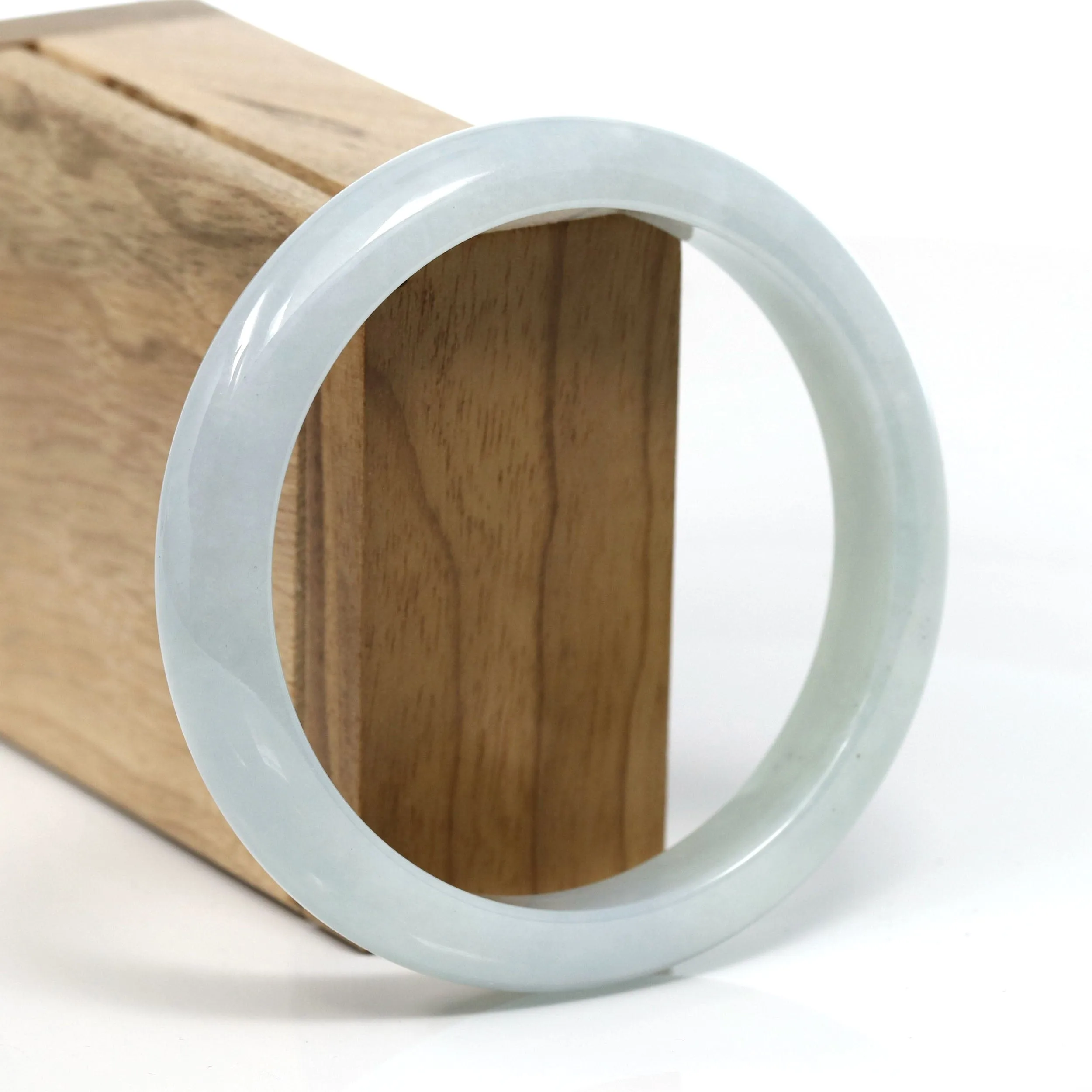 Baikalla™ "Classic" Genuine Jadeite Jade White-Green Bangle Bracelet (63.01mm) #T293