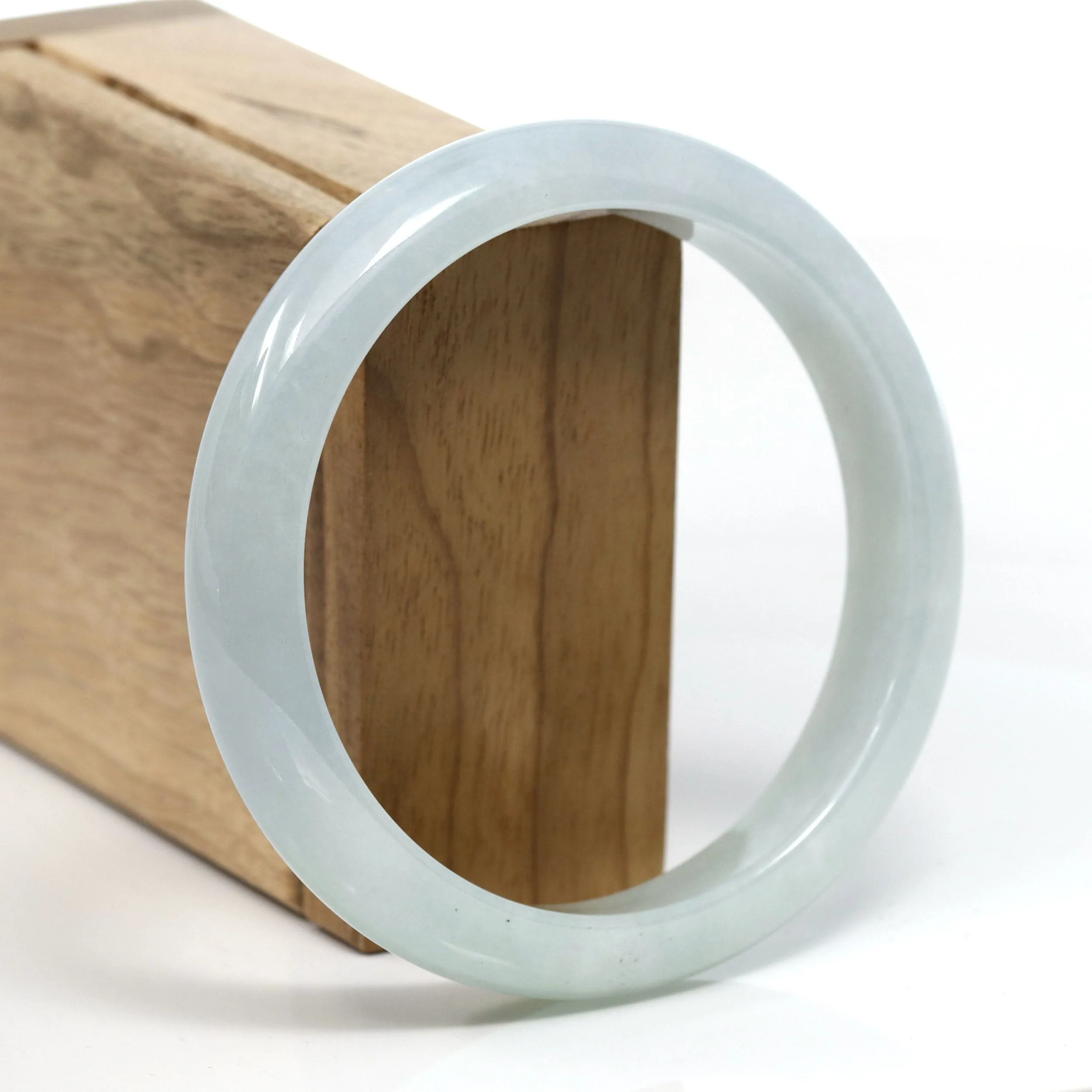 Baikalla™ "Classic" Genuine Jadeite Jade White-Green Bangle Bracelet (63.01mm) #T293