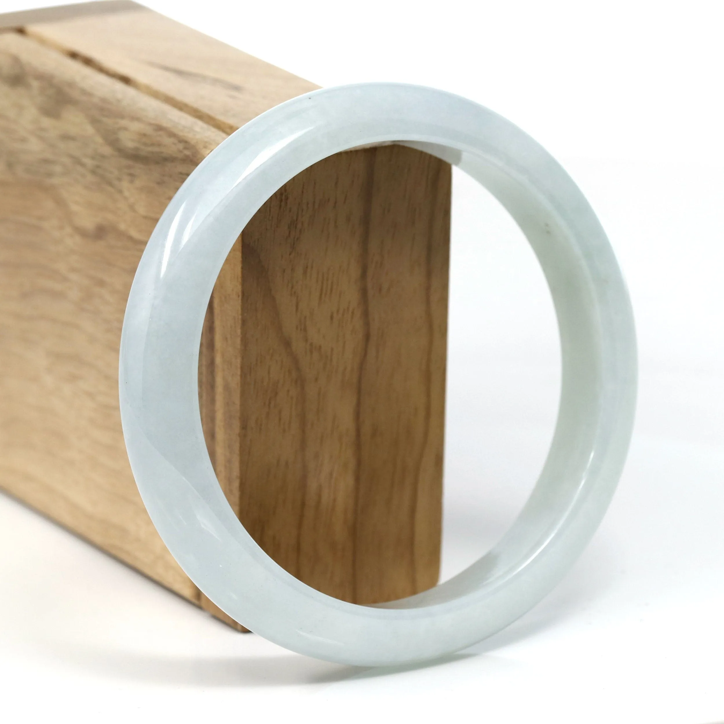 Baikalla™ "Classic" Genuine Jadeite Jade White-Green Bangle Bracelet (63.01mm) #T293