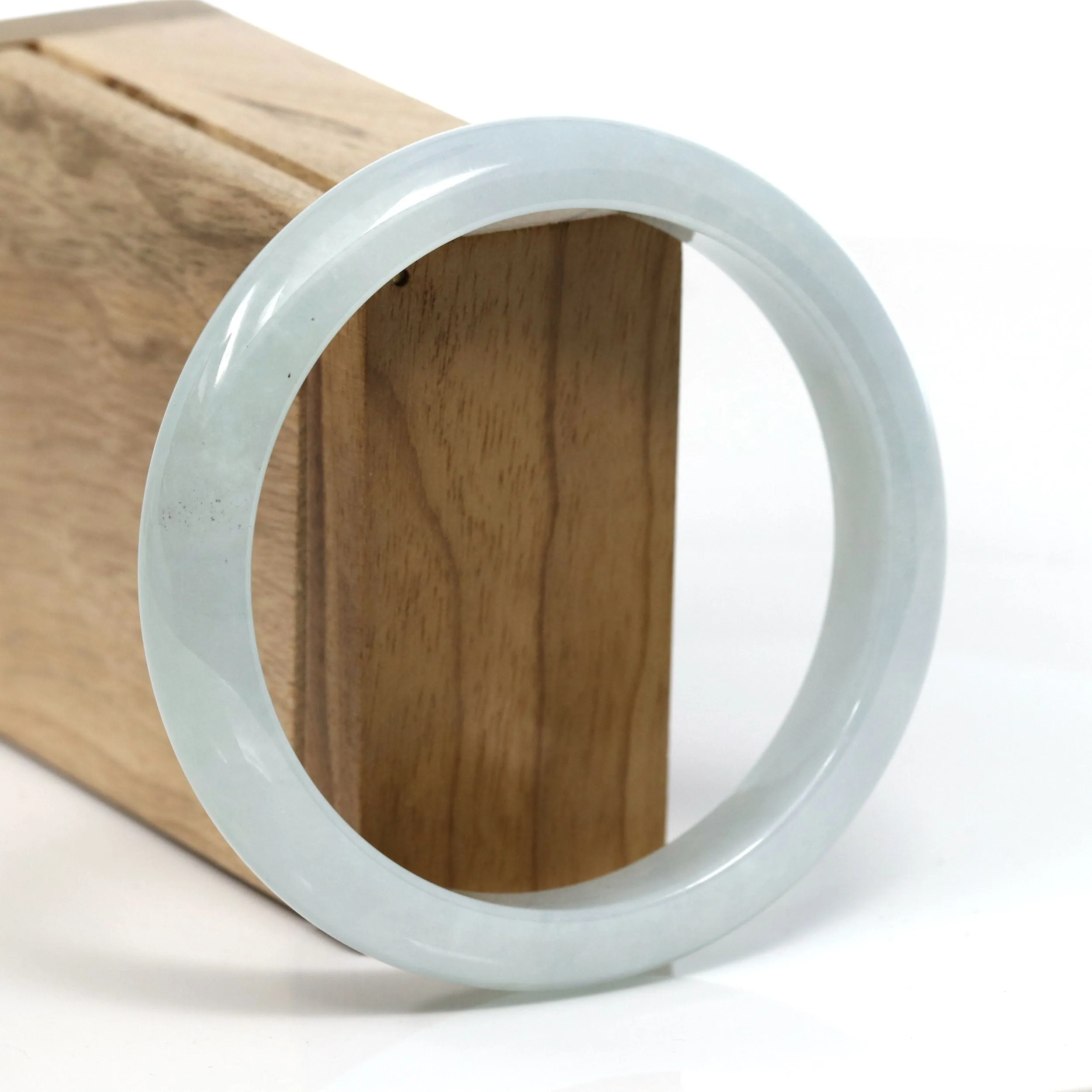Baikalla™ "Classic" Genuine Jadeite Jade White-Green Bangle Bracelet (63.01mm) #T293