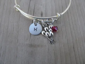 Balloon Charm Bracelet- Adjustable Bangle Bracelet with an Initial Charm and an Accent Bead of your choice