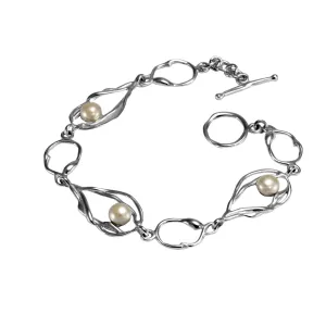 Banyan White Freshwater Pearl Bracelet in Fluid Silver Setting