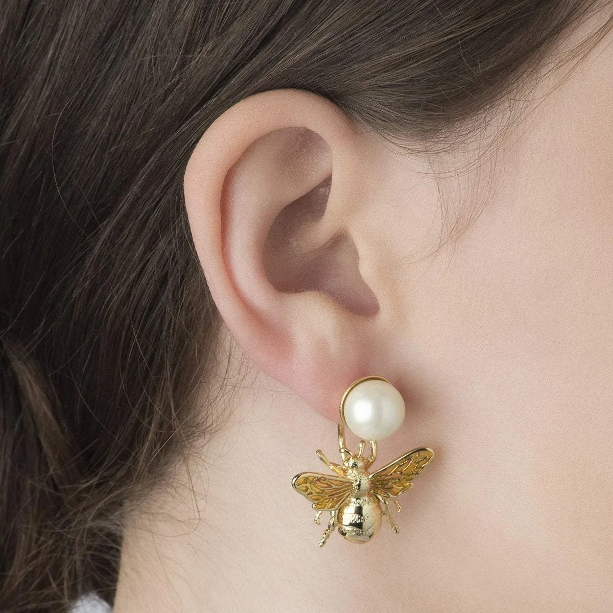 Bee Pearl Earrings by Bill Skinner Gold Plate