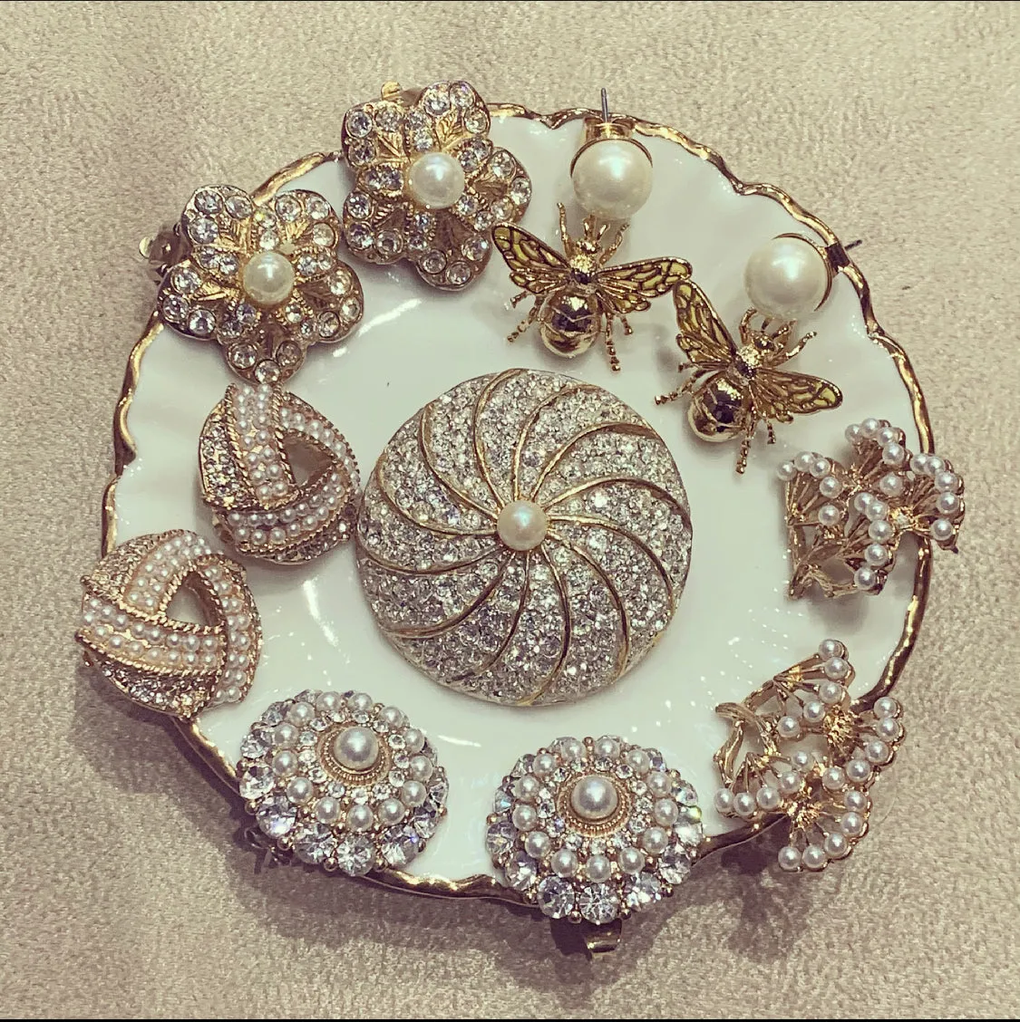 Bee Pearl Earrings by Bill Skinner Gold Plate
