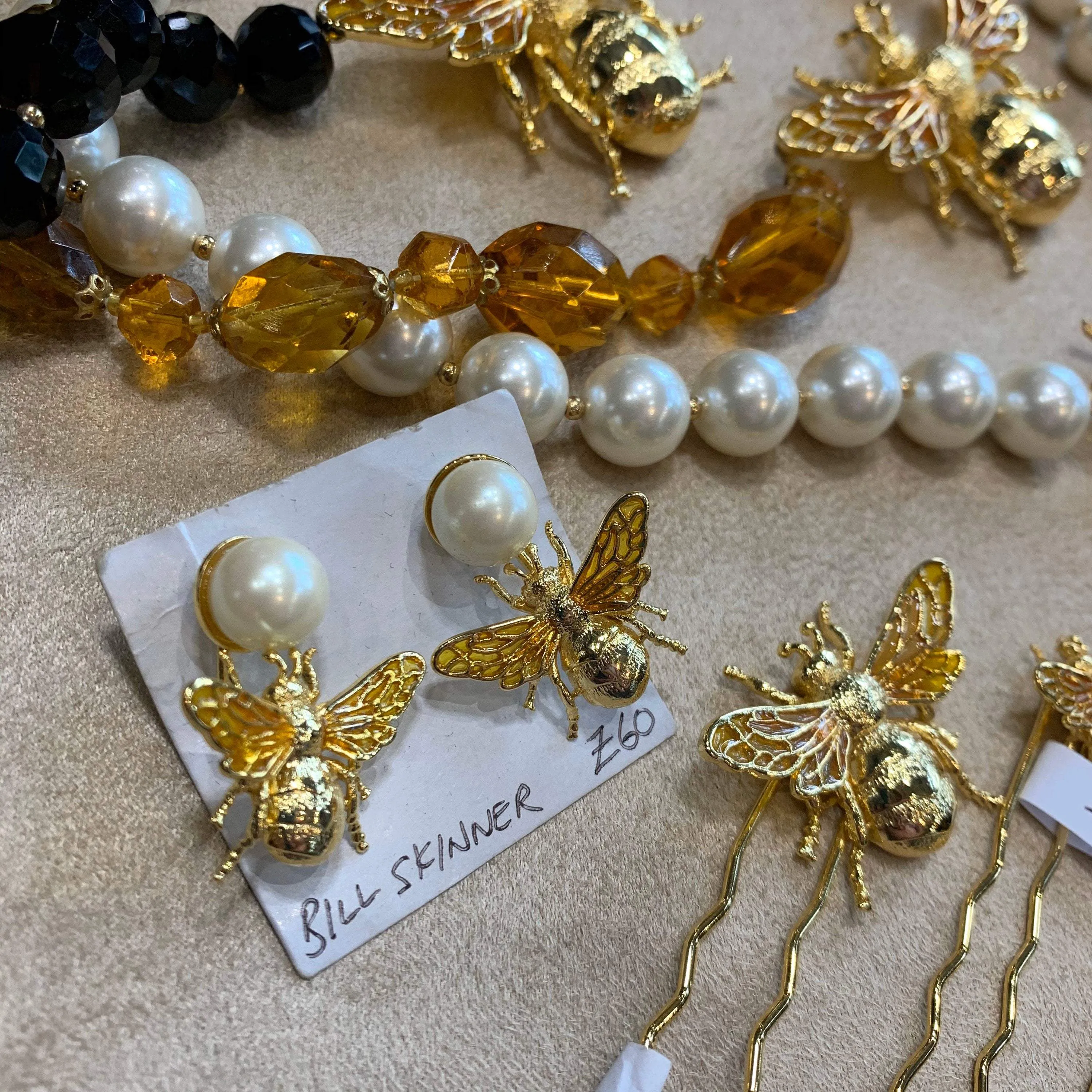 Bee Pearl Earrings by Bill Skinner Gold Plate