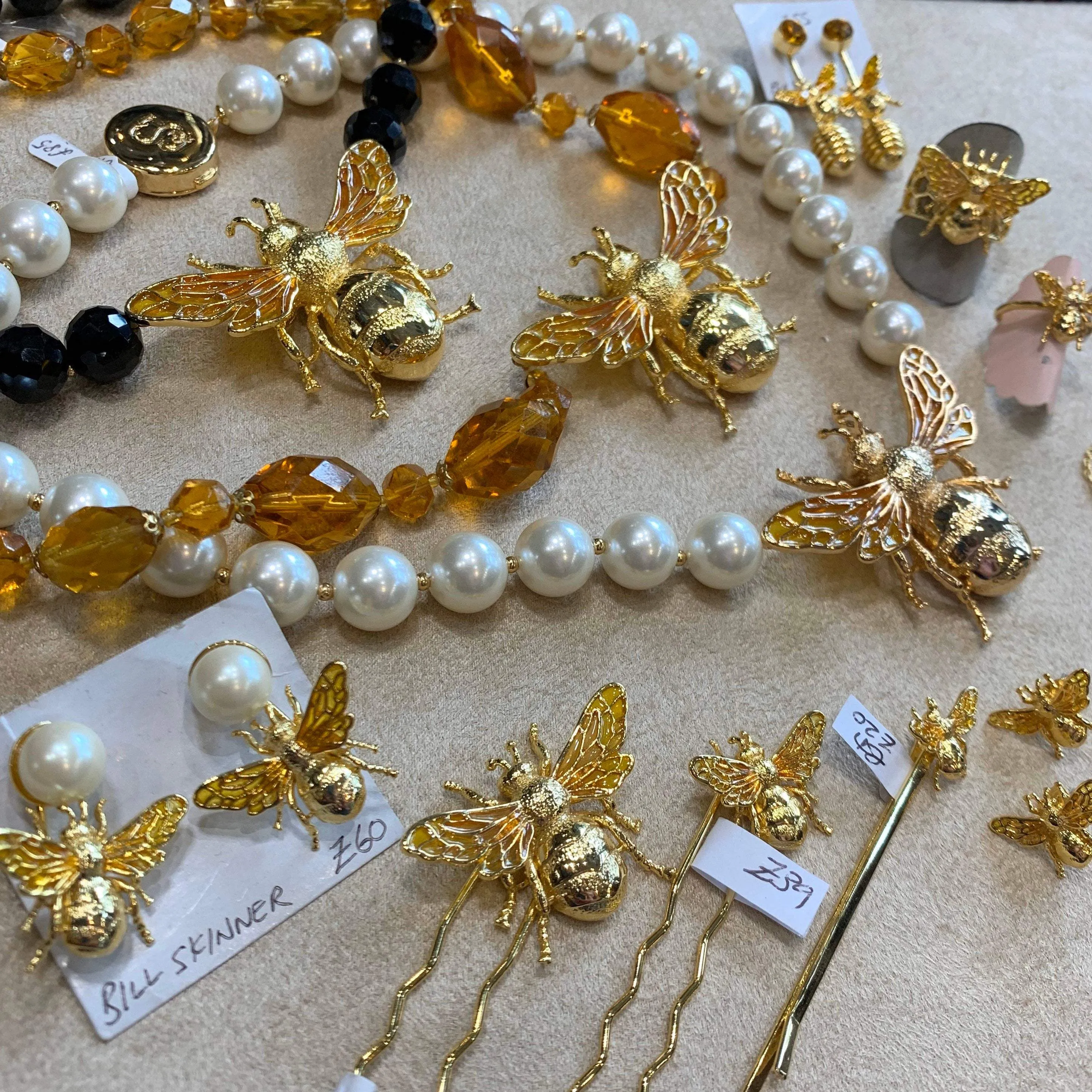 Bee Pearl Earrings by Bill Skinner Gold Plate