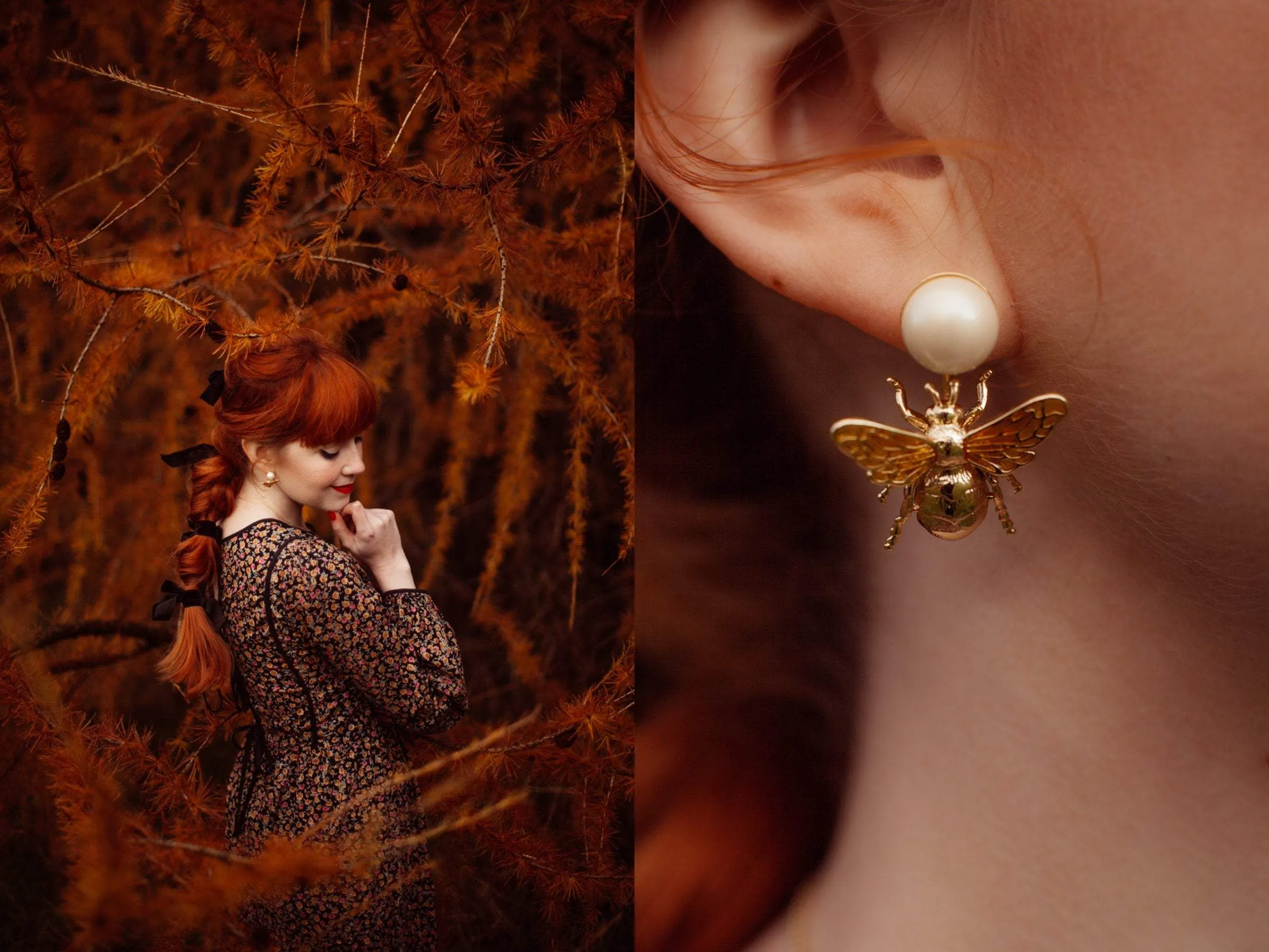 Bee Pearl Earrings by Bill Skinner Gold Plate