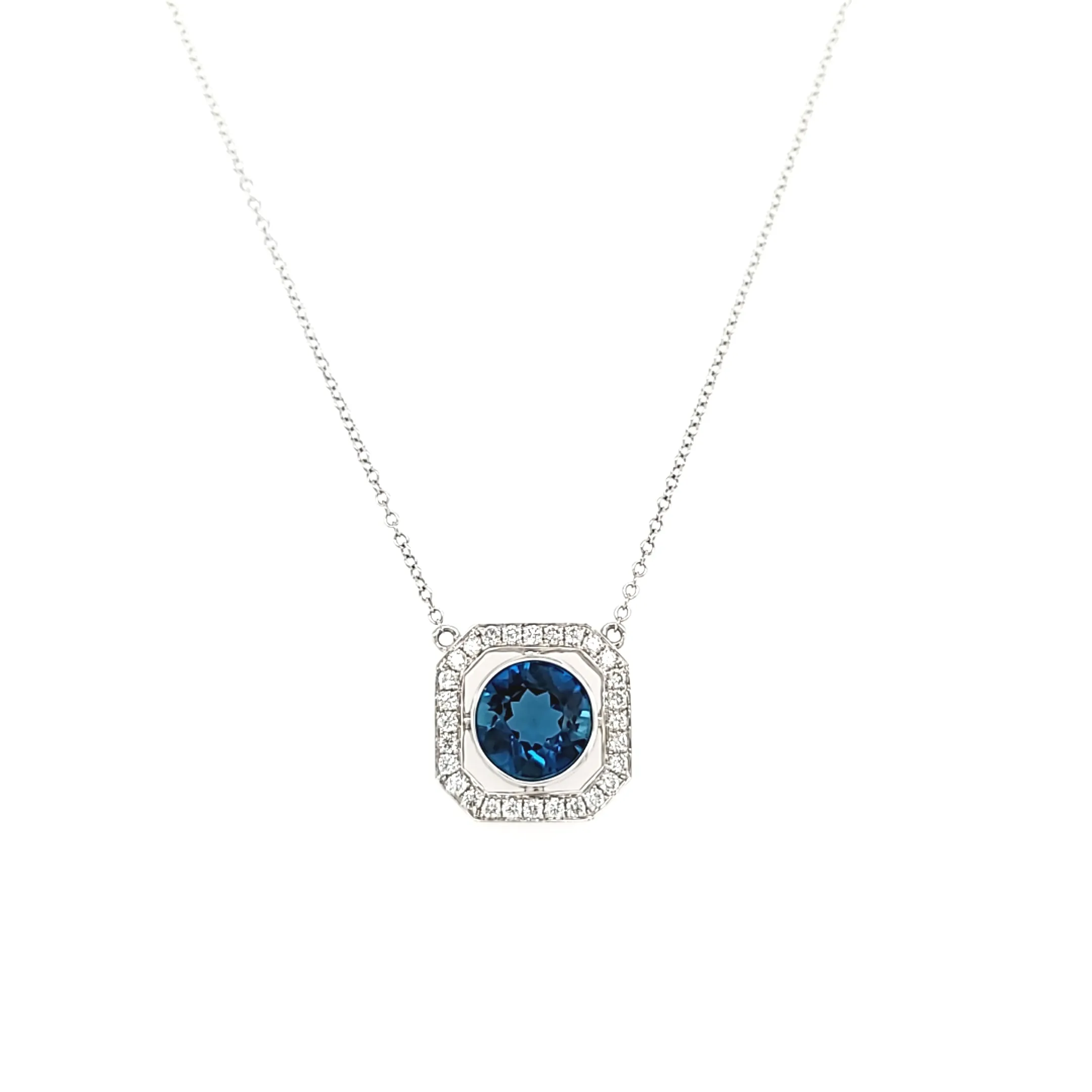 Bezel Set London Blue Topaz Necklace (I3767)