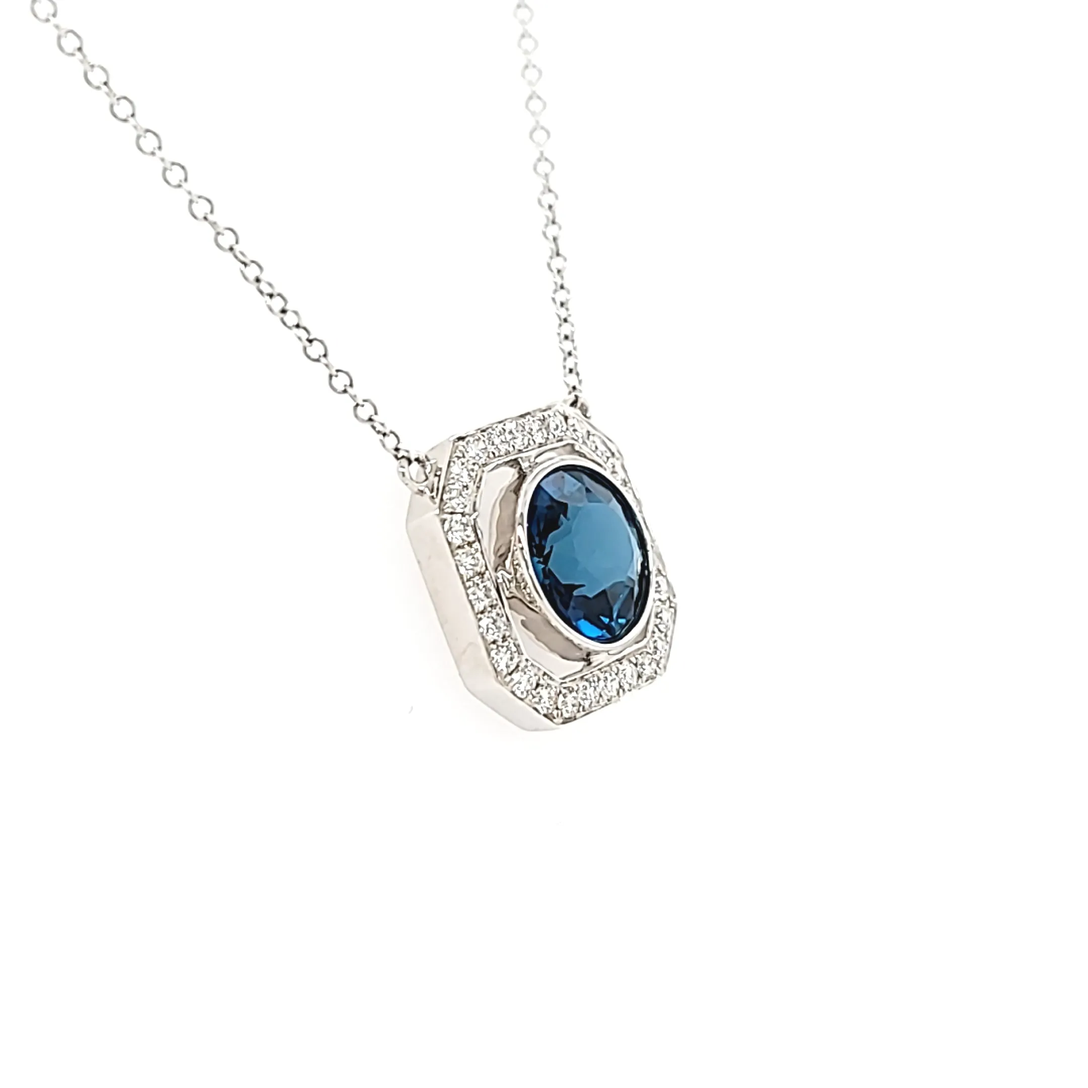 Bezel Set London Blue Topaz Necklace (I3767)