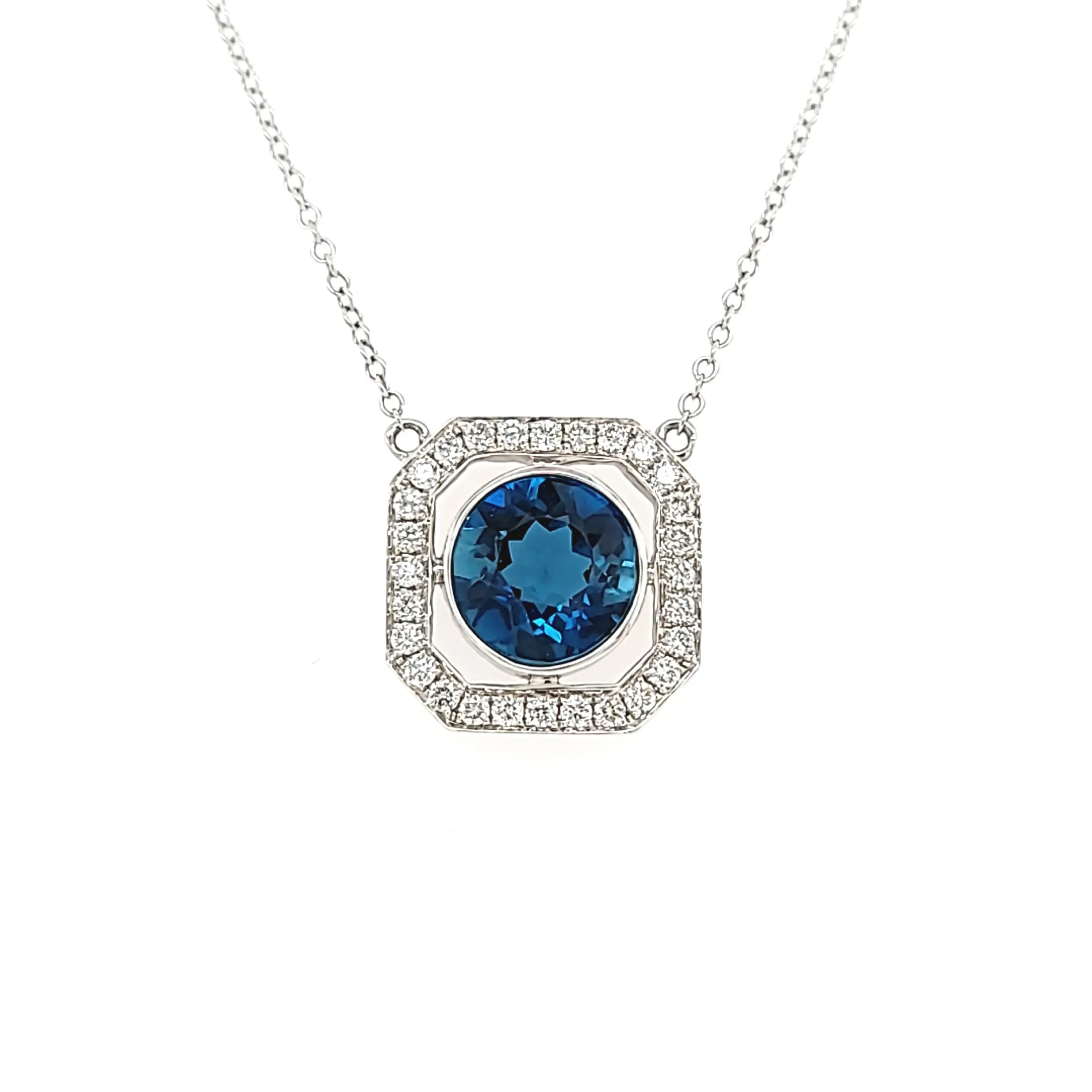 Bezel Set London Blue Topaz Necklace (I3767)